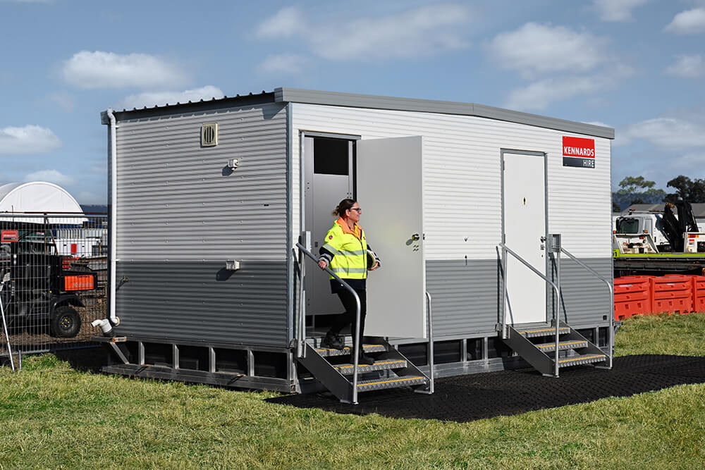 Portable toilet block situated on a construction site