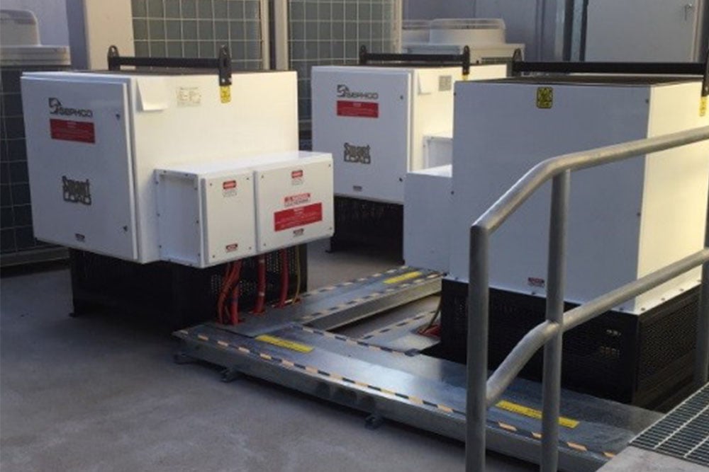 Kennards hire white load bank setup and ready to go on a worksite