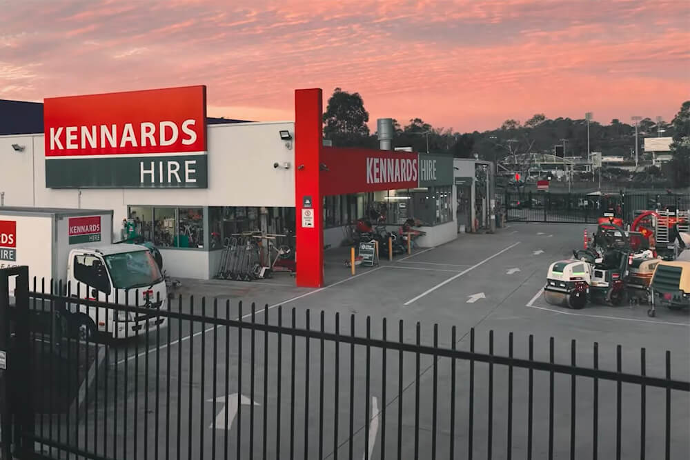 Kennards Hire branch wide shot at sunset