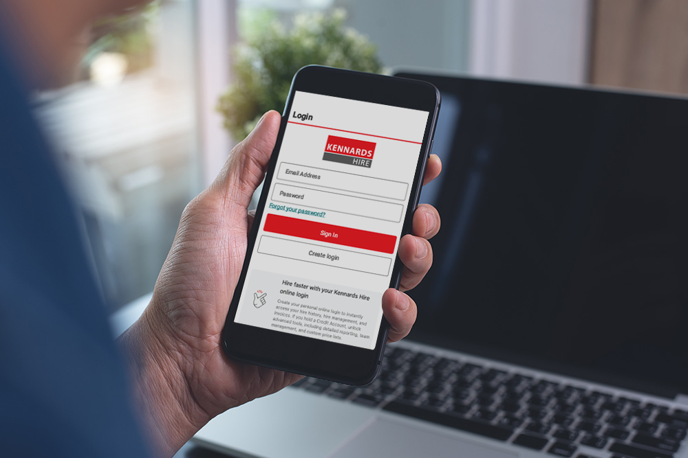 Kennards Hire customer accessing the admin portal site on a mobile 